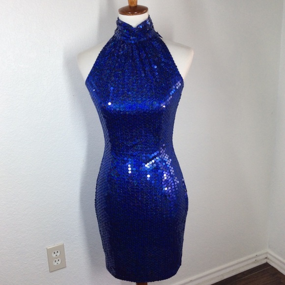 Niteline Dresses & Skirts - Niteline By Della Roufogali Vintage Blue Sequin Mermaid Halter Dress